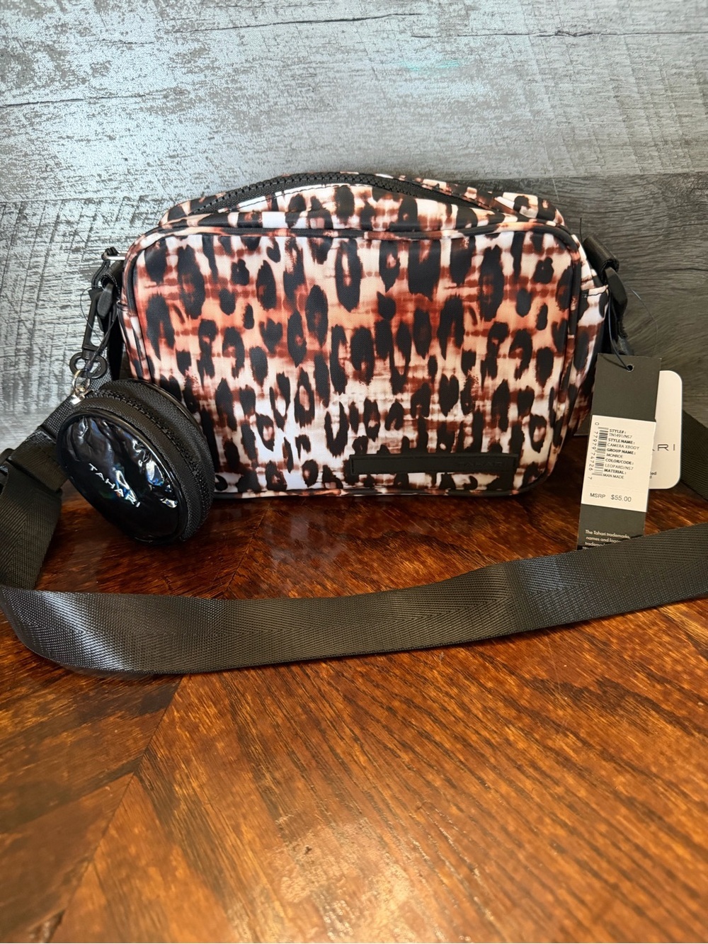 NWT Tahari Nylon Leopard Print Camera Style Crossbody W/ Matching Coin Purse